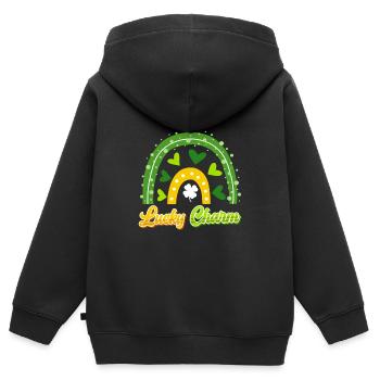 Porte-bonheur Saint-Patrick - Sweat Premium à capuche zippé enfant bio - noir - Dos - AI Model Kid Male (0cm)