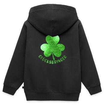 Porte-bonheur feuille de trèfle - Sweat Premium à capuche zippé enfant bio - noir - Dos - AI Model Kid Male (0cm)