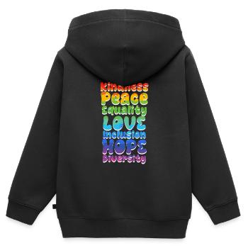 Inclusion Acceptation Gentillesse Solidarité - Sweat Premium à capuche zippé enfant bio - noir - Dos - AI Model Kid Male (0cm)