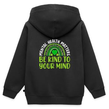 Soyez gentil avec votre Santé mentale Mentale - Sweat Premium à capuche zippé enfant bio - noir - Dos - AI Model Kid Male (0cm)