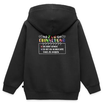 Mental Health Selbstachtung Erinnerung Mentale - Kinder Premium Organic Zip Hoodie - Schwarz - Hinten - AI Model Kid Male (0cm)