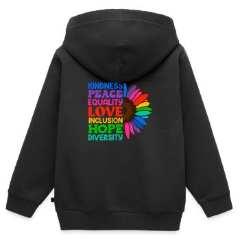 Inclusion Acceptation Gentillesse Solidarité - Sweat Premium à capuche zippé enfant bio - noir - Dos - AI Model Kid Male (0cm)