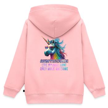 Tanticorn Fête des mères Tantes Licorne Marchandise - Sweat Premium à capuche zippé enfant bio - rose - Dos - AI Model Kid Female (0cm)