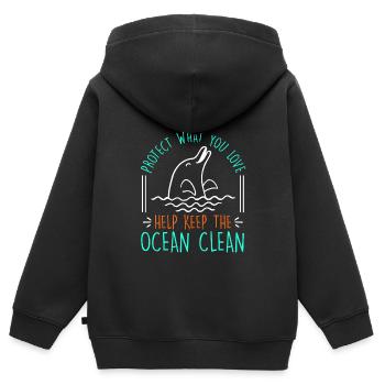 Keep it Clean Save the Ocean Artenschutz Umwelt - Kinder Premium Organic Zip Hoodie - Schwarz - Hinten - AI Model Kid Male (0cm)