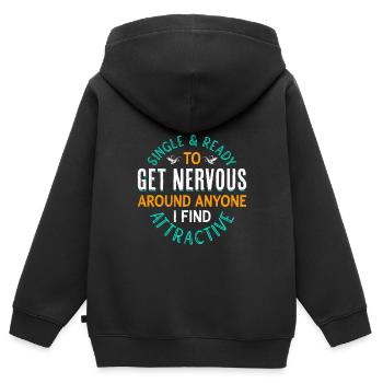 Lustiger Single Spruch Nervös werden Dating - Kinder Premium Organic Zip Hoodie - Schwarz - Hinten - AI Model Kid Male (0cm)