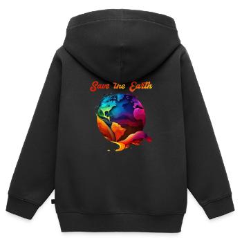 Sauvegarde de la Terre Protection de l’environnement et protection des espèces - Sweat Premium à capuche zippé enfant bio - noir - Dos - AI Model Kid Male (0cm)