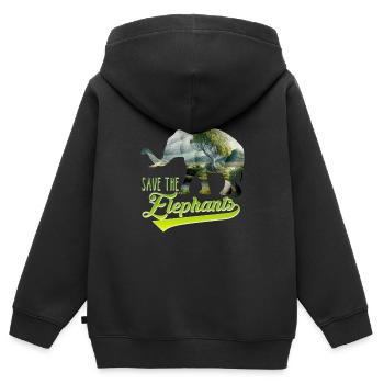 Save the Elephants Species Conservation Espèces menacées - Sweat Premium à capuche zippé enfant bio - noir - Dos - AI Model Kid Male (0cm)