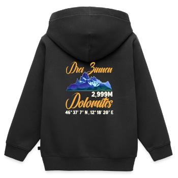 Trois Pics Dolomites grimpeurs - Sweat Premium à capuche zippé enfant bio - noir - Dos - AI Model Kid Male (0cm)