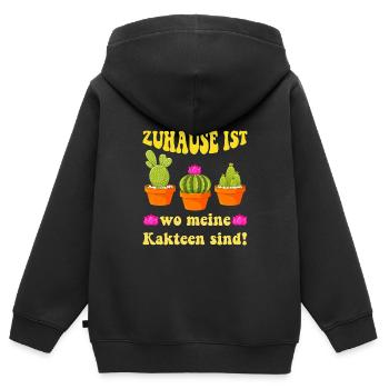 Zuhause ist wo meine Kakteen sind! Kaktusliebhaber - Kinder Premium Organic Zip Hoodie - Schwarz - Hinten - AI Model Kid Male (0cm)