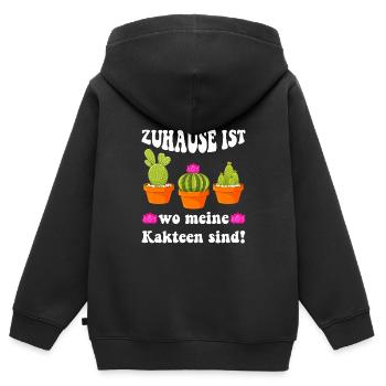 Zuhause ist wo meine Kakteen sind! Kaktusliebhaber - Kinder Premium Organic Zip Hoodie - Schwarz - Hinten - AI Model Kid Male (0cm)