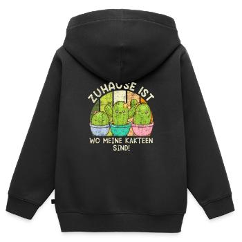 Zuhause ist wo meine Kakteen sind! Kaktusliebhaber - Kinder Premium Organic Zip Hoodie - Schwarz - Hinten - AI Model Kid Male (0cm)