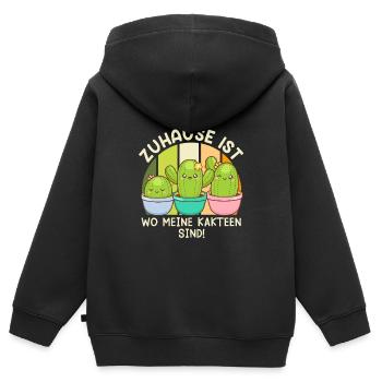 Zuhause ist wo meine Kakteen sind! Kaktusliebhaber - Kinder Premium Organic Zip Hoodie - Schwarz - Hinten - AI Model Kid Male (0cm)
