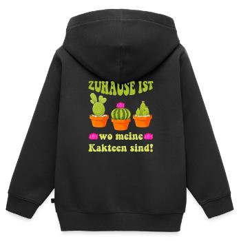 Zuhause ist wo meine Kakteen sind! Kaktusliebhaber - Kinder Premium Organic Zip Hoodie - Schwarz - Hinten - AI Model Kid Male (0cm)