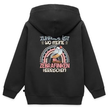 Zuhause ist wo meine Zebra Finken herrschen - Kinder Premium Organic Zip Hoodie - Schwarz - Hinten - AI Model Kid Male (0cm)