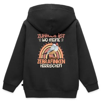 Zuhause ist wo meine Zebra Finken herrschen - Kinder Premium Organic Zip Hoodie - Schwarz - Hinten - AI Model Kid Male (0cm)