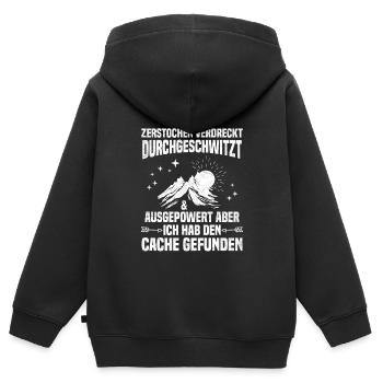 Geocacher Ich hab den Cache gefunden Geocache - Kinder Premium Organic Zip Hoodie - Schwarz - Hinten - AI Model Kid Male (0cm)