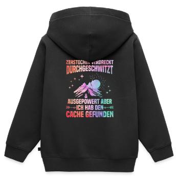 Geocacher Ich hab den Cache gefunden Geocache - Kinder Premium Organic Zip Hoodie - Schwarz - Hinten - AI Model Kid Male (0cm)