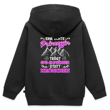 Geocache Eine echte Prinzessin trägt GPS Empfänger - Kinder Premium Organic Zip Hoodie - Schwarz - Hinten - AI Model Kid Male (0cm)