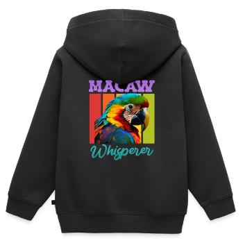 Ara Chuchoteur Perroquets Ara Whisperer Ara - Sweat Premium à capuche zippé enfant bio - noir - Dos - AI Model Kid Male (0cm)