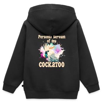 Kakaduu Serviteur personnel de mon cacatoès - Sweat Premium à capuche zippé enfant bio - noir - Dos - AI Model Kid Male (0cm)