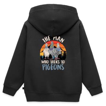 Männer Der Mann der mit den Tauben spricht - Kinder Premium Organic Zip Hoodie - Schwarz - Hinten - AI Model Kid Male (0cm)