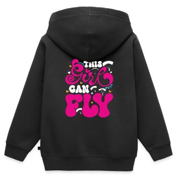Parapente Mouche Femmes - Sweat Premium à capuche zippé enfant bio - noir - Dos - AI Model Kid Male (0cm)