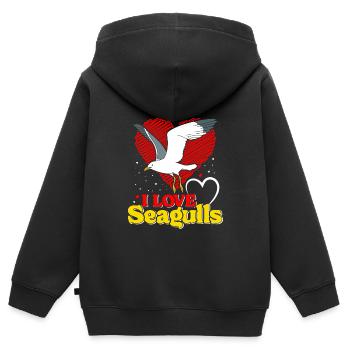 Mouettes J’adore Mouettes Mouettes Amateurs d’oiseaux - Sweat Premium à capuche zippé enfant bio - noir - Dos - AI Model Kid Male (0cm)