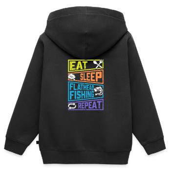 Nourriture Sommeil Pêche à tête plate Pêche répétée - Sweat Premium à capuche zippé enfant bio - noir - Dos - AI Model Kid Male (0cm)