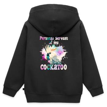 Kakaduu Serviteur personnel de mon cacatoès - Sweat Premium à capuche zippé enfant bio - noir - Dos - AI Model Kid Male (0cm)
