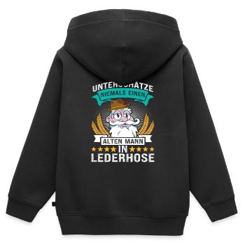 Unterschätze Niemals einen Alten Mann in Lederhose - Kinder Premium Organic Zip Hoodie - Schwarz - Hinten - AI Model Kid Male (0cm)
