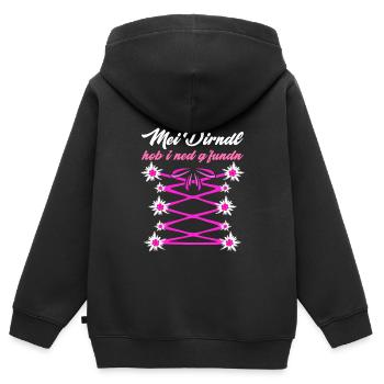 Mein Dirndl hob I ned Gfundn Bayerisches Shirt - Kinder Premium Organic Zip Hoodie - Schwarz - Hinten - AI Model Kid Male (0cm)