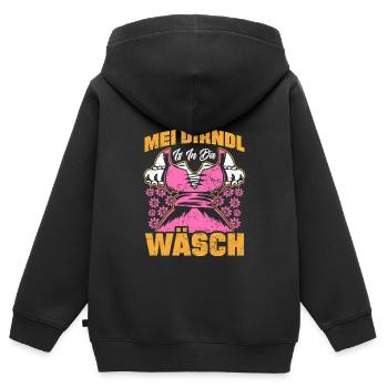 Mein Dirndl is in da Wäsch Bayerisches Dirndl Shir - Kinder Premium Organic Zip Hoodie - Schwarz - Hinten - AI Model Kid Male (0cm)