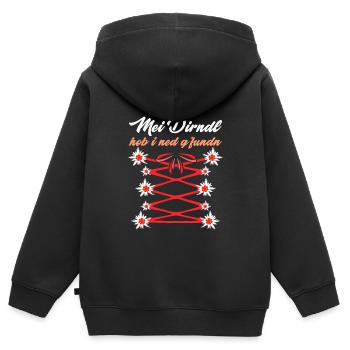 Mein Dirndl hob I ned Gfundn Bayerisches Shirt - Kinder Premium Organic Zip Hoodie - Schwarz - Hinten - AI Model Kid Male (0cm)