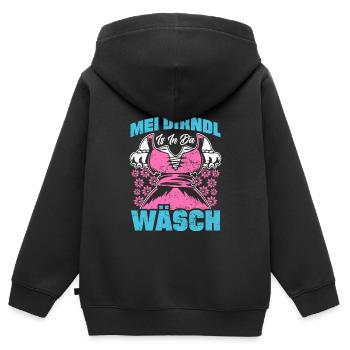 Mein Dirndl is in da Wäsch Bayerisches Dirndl Shir - Kinder Premium Organic Zip Hoodie - Schwarz - Hinten - AI Model Kid Male (0cm)