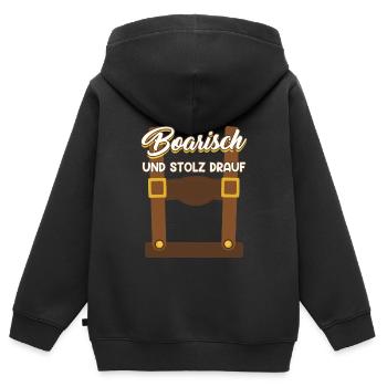 Boarisch und Stolz Drauf Lederhose Trachten Shirt - Kinder Premium Organic Zip Hoodie - Schwarz - Hinten - AI Model Kid Male (0cm)