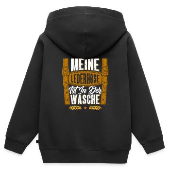 Meine Lederhose ist noch in der Wäsche Trachten - Kinder Premium Organic Zip Hoodie - Schwarz - Hinten - AI Model Kid Male (0cm)