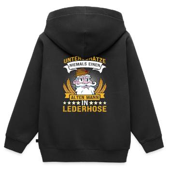 Unterschätze Niemals einen Alten Mann in Lederhose - Kinder Premium Organic Zip Hoodie - Schwarz - Hinten - AI Model Kid Male (0cm)