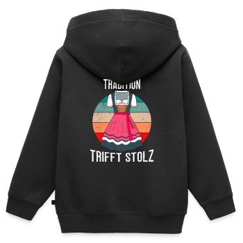 La tradition rencontre la fierté Chemise en dirndl bavaroise - Sweat Premium à capuche zippé enfant bio - noir - Dos - AI Model Kid Male (0cm)