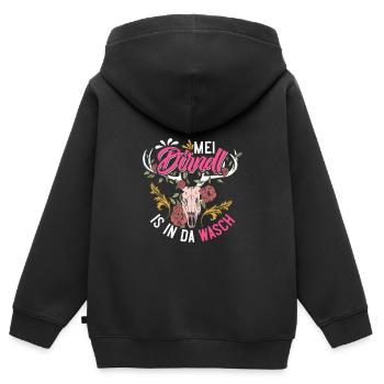 Mein Dirndl is in da Wäsch Bayerisches Dirndl Shir - Kinder Premium Organic Zip Hoodie - Schwarz - Hinten - AI Model Kid Male (0cm)