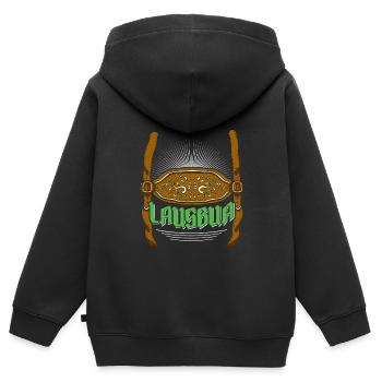 Lederhosen Lausbua Bayerisch Trachten Shirt Herren - Kinder Premium Organic Zip Hoodie - Schwarz - Hinten - AI Model Kid Male (0cm)