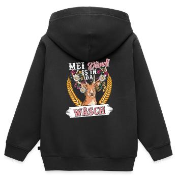 Mein Dirndl is in da Wäsch Bayerisches Dirndl Shir - Kinder Premium Organic Zip Hoodie - Schwarz - Hinten - AI Model Kid Male (0cm)