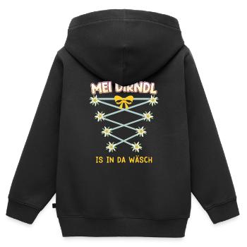 Mein Dirndl is in da Wäsch Bayerisches Dirndl Shir - Kinder Premium Organic Zip Hoodie - Schwarz - Hinten - AI Model Kid Male (0cm)