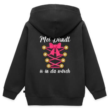 Mein Dirndl is in da Wäsch Bayerisches Dirndl Shir - Kinder Premium Organic Zip Hoodie - Schwarz - Hinten - AI Model Kid Male (0cm)