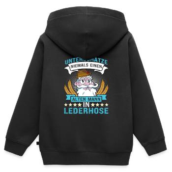 Unterschätze Niemals einen Alten Mann in Lederhose - Kinder Premium Organic Zip Hoodie - Schwarz - Hinten - AI Model Kid Male (0cm)