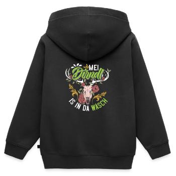 Mein Dirndl is in da Wäsch Bayerisches Dirndl Shir - Kinder Premium Organic Zip Hoodie - Schwarz - Hinten - AI Model Kid Male (0cm)