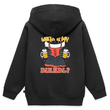 Trachten Shirt Wo ist mein Dirndl? Bayerisches - Kinder Premium Organic Zip Hoodie - Schwarz - Hinten - AI Model Kid Male (0cm)
