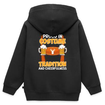 Lederhosen fier de la tradition costumée Cheefulness - Sweat Premium à capuche zippé enfant bio - noir - Dos - AI Model Kid Male (0cm)