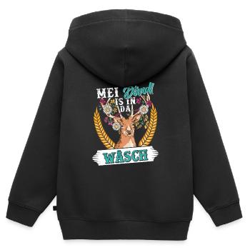 Mein Dirndl is in da Wäsch Bayerisches Dirndl Shir - Kinder Premium Organic Zip Hoodie - Schwarz - Hinten - AI Model Kid Male (0cm)