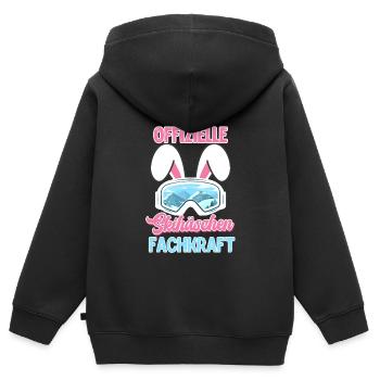 Spécialiste officiel du lapin de ski oreilles de lapin femme - Sweat Premium à capuche zippé enfant bio - noir - Dos - AI Model Kid Male (0cm)