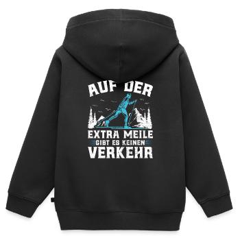 Ski Touring Auf der Extra Meile kein Verkehr - Kinder Premium Organic Zip Hoodie - Schwarz - Hinten - AI Model Kid Male (0cm)